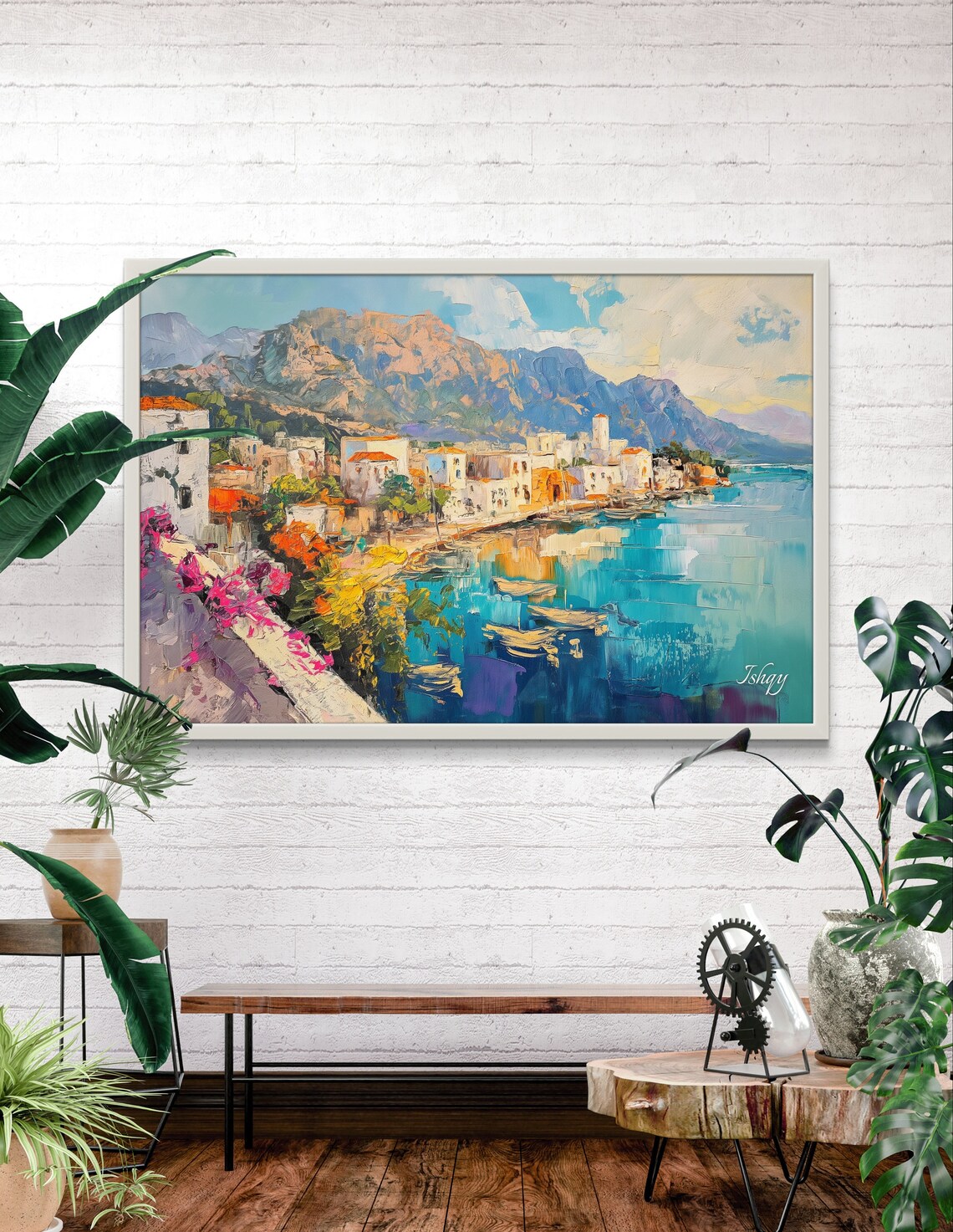Kyrenia Cyprus Harbor with Turquoise Water and Mountains Poster - Image 3