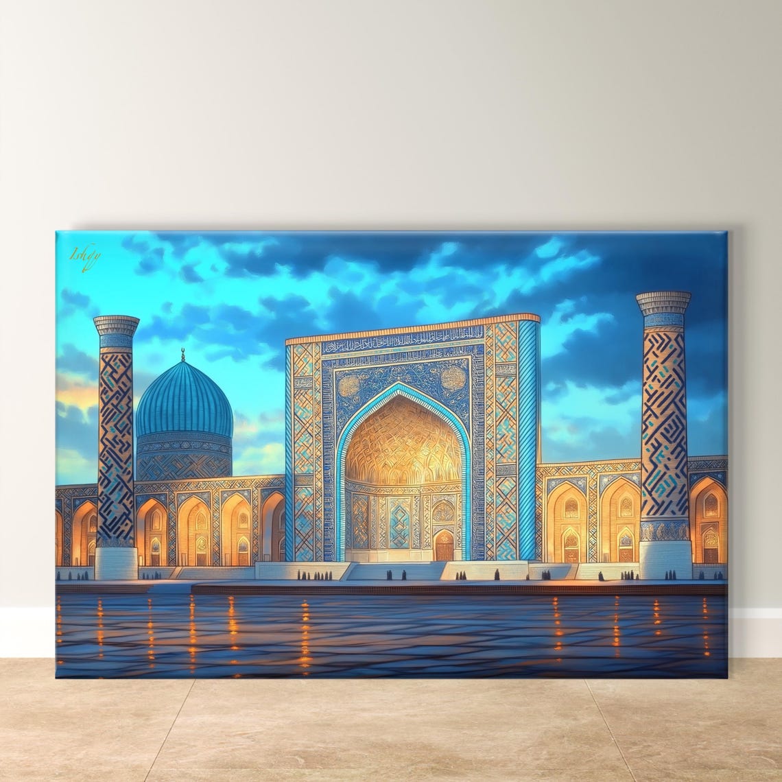Registan Square Samarkand Blue Tilework Twilight Silk Road Poster