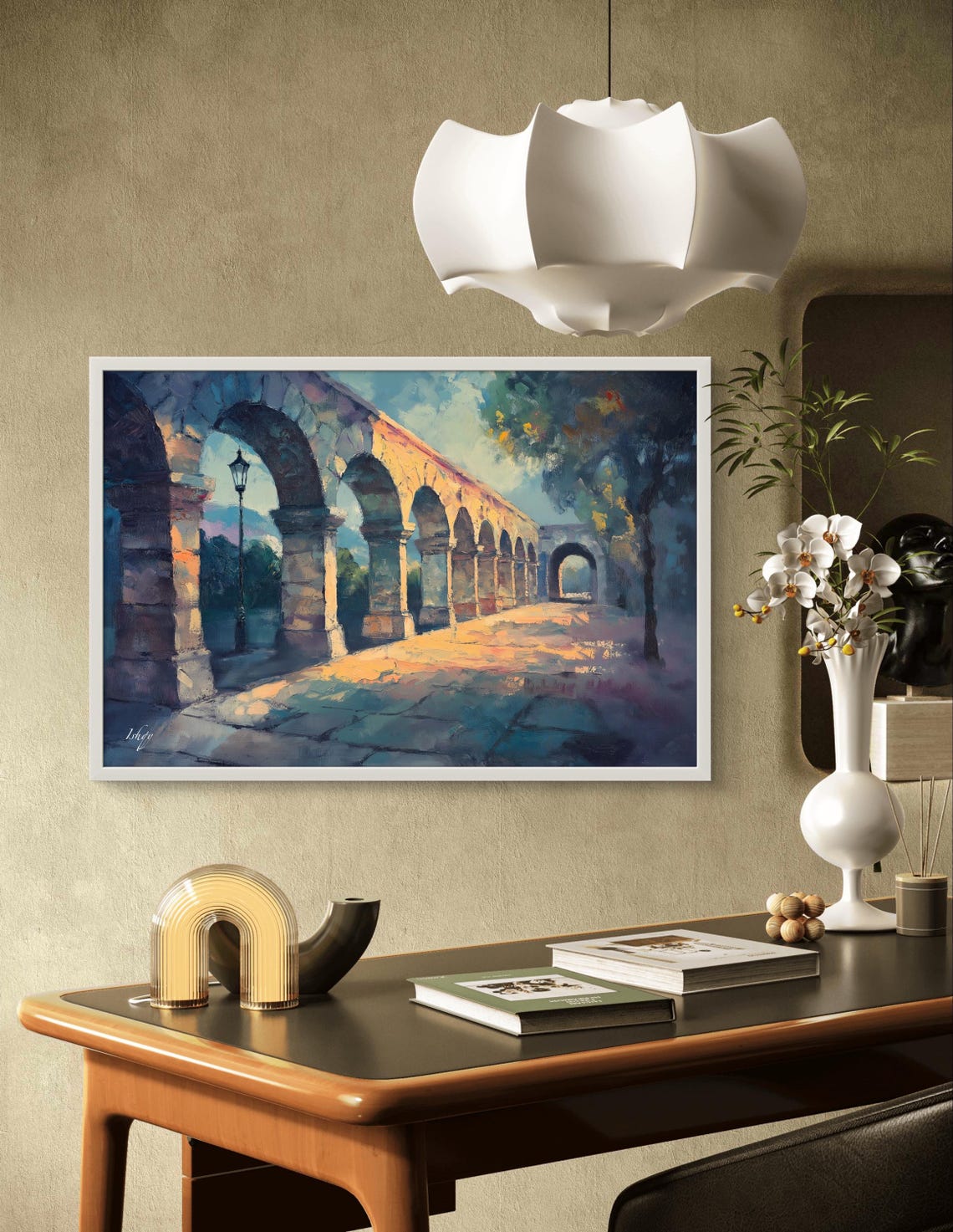 Mexican Stone Aqueduct Arches Warm Golden Afternoon Light Poster - Image 3