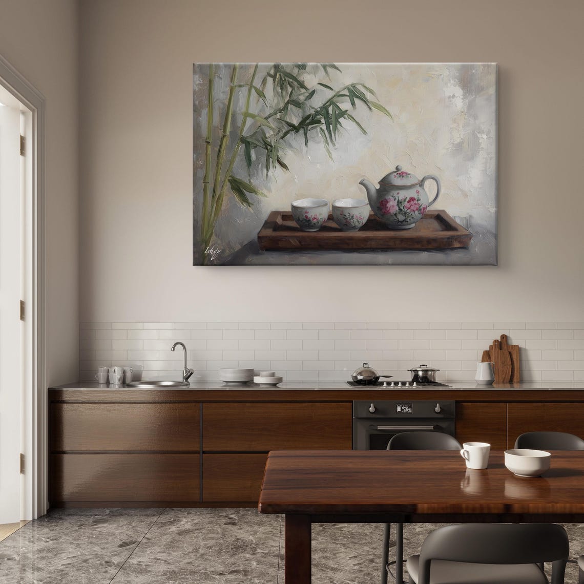 Floral Teapot Tea Set Bamboo Serene Zen Kitchen Art Wall Poster - Image 7