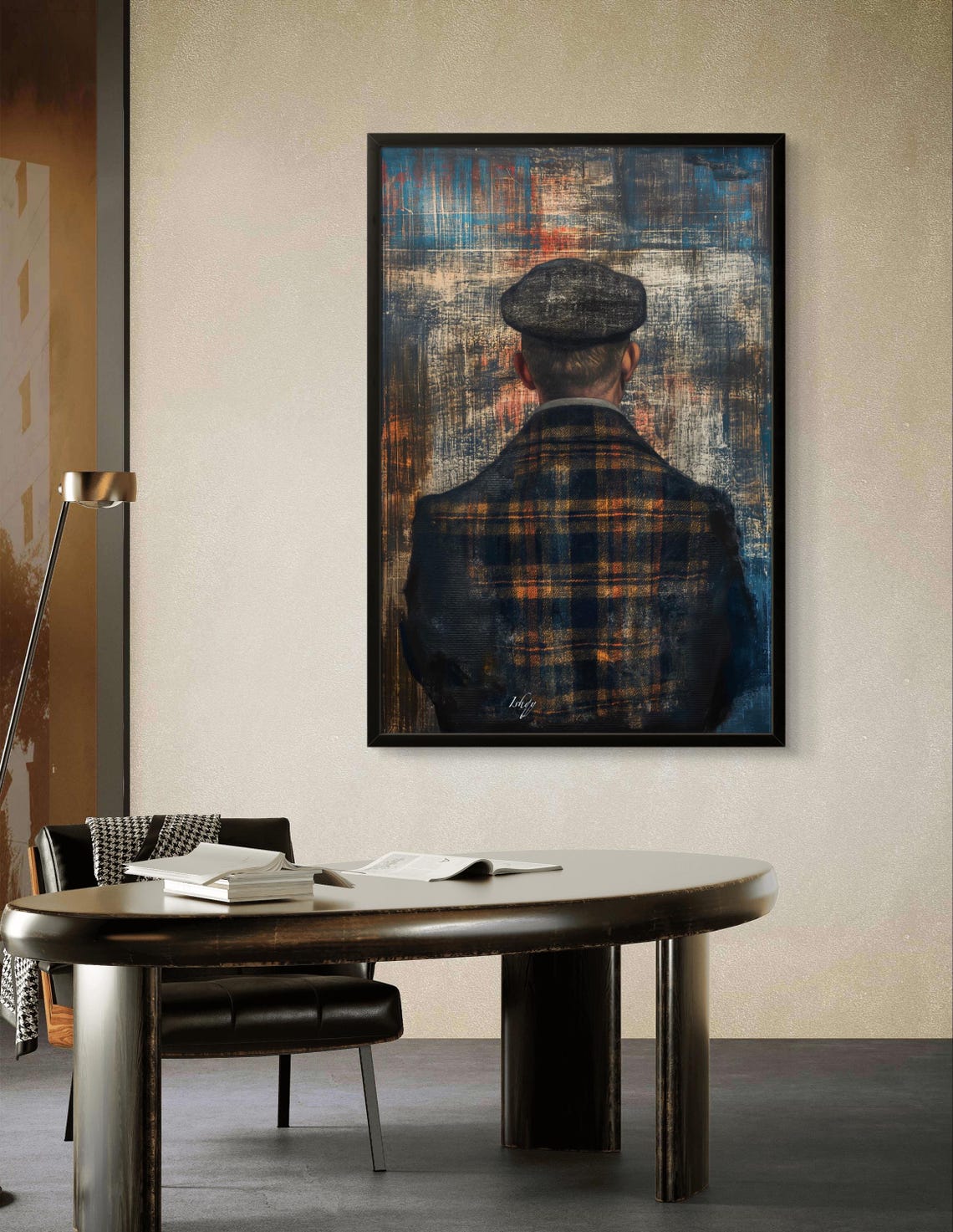 Scottish Gentleman Harris Tweed Flat Cap Back View Heritage Poster - Image 2