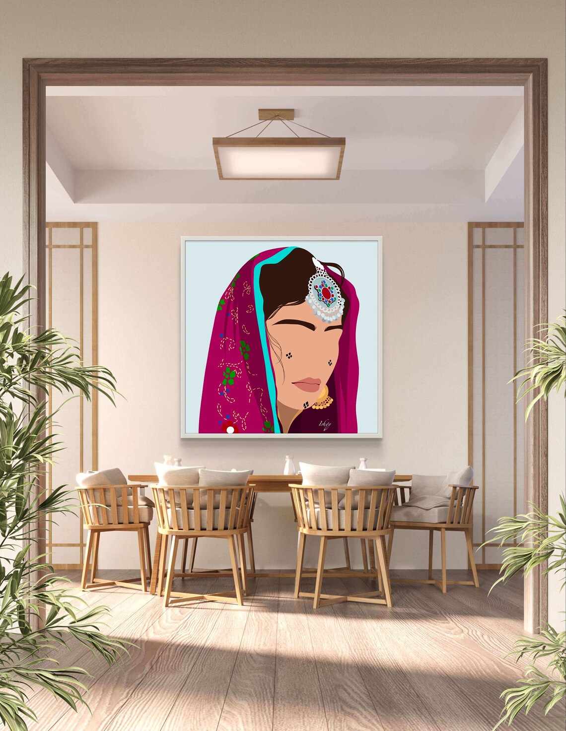 Afghan Woman Portrait in Magenta Veil and Mirror Jewelry Poster - Image 4