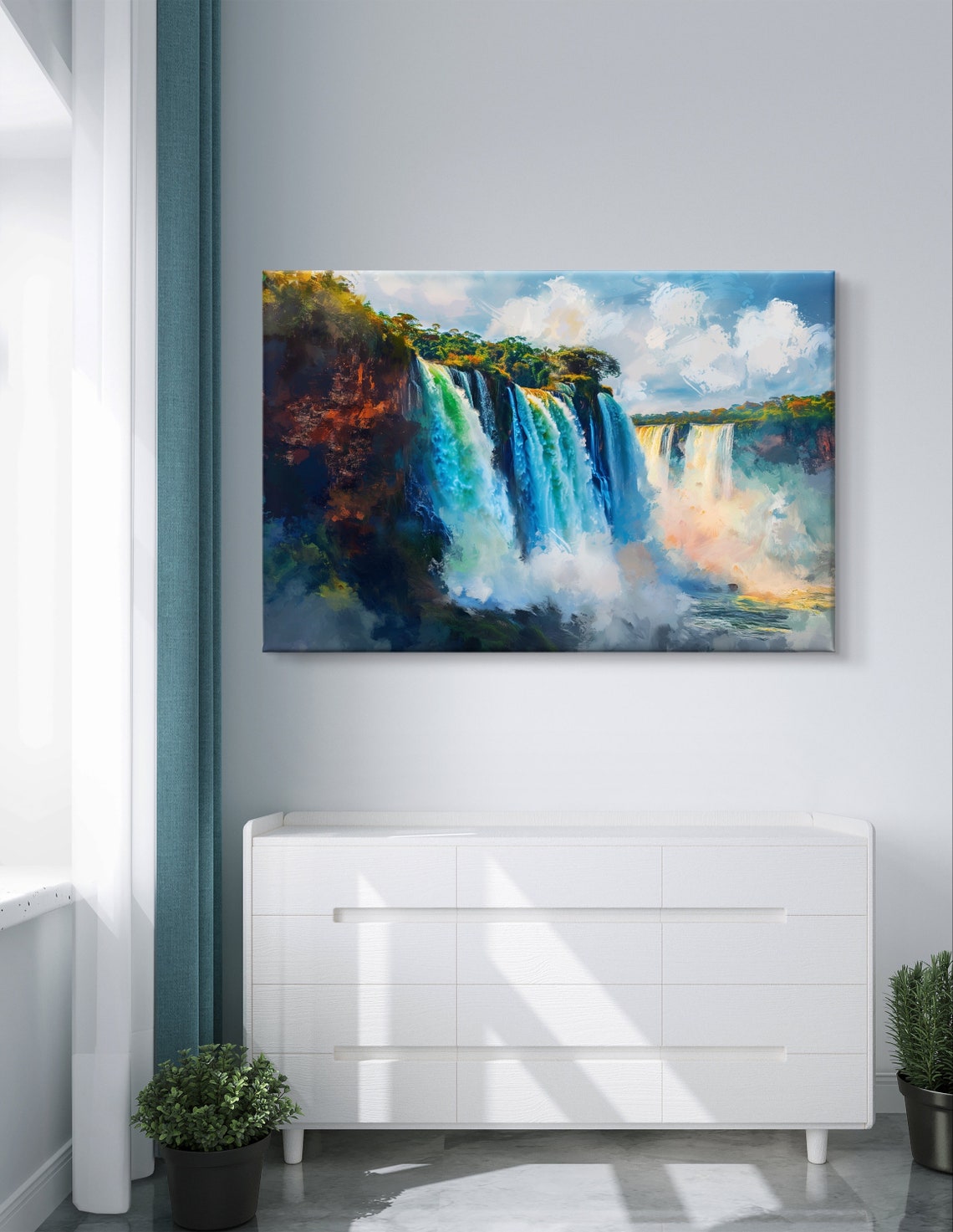 Iguacu Falls Thundering Waterfall in Tropical Mist Painting Poster - Image 3