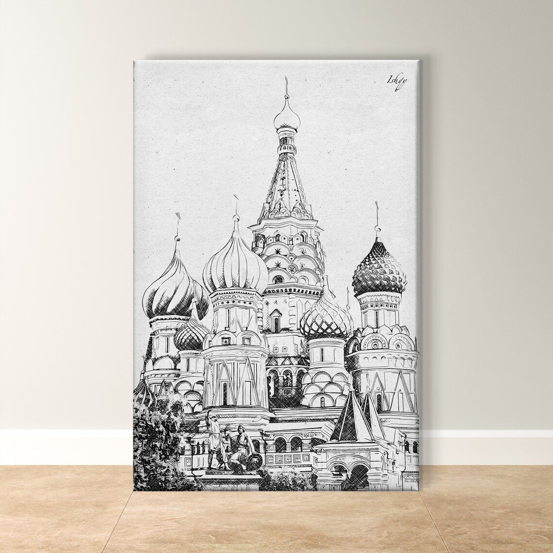 St Basil's Cathedral Ink Sketch of Moscow Red Square Landmark Poster