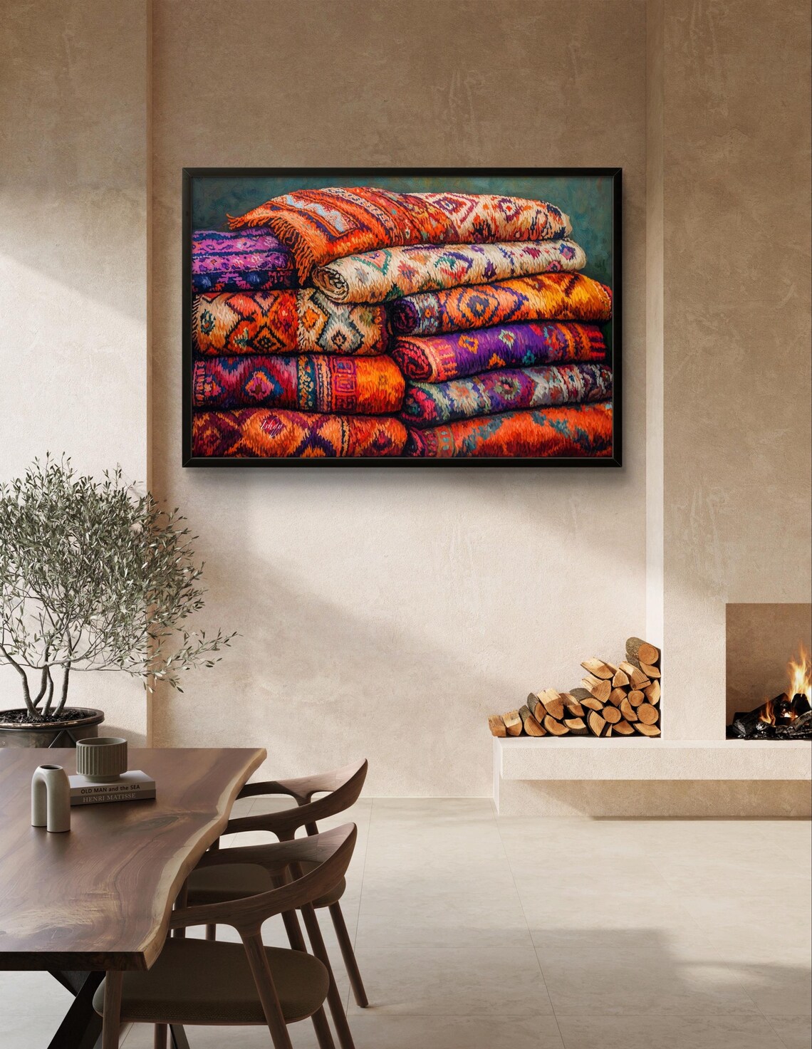 Colorful Stacked Woven Blankets Mexican Textile Pattern Poster - Image 2