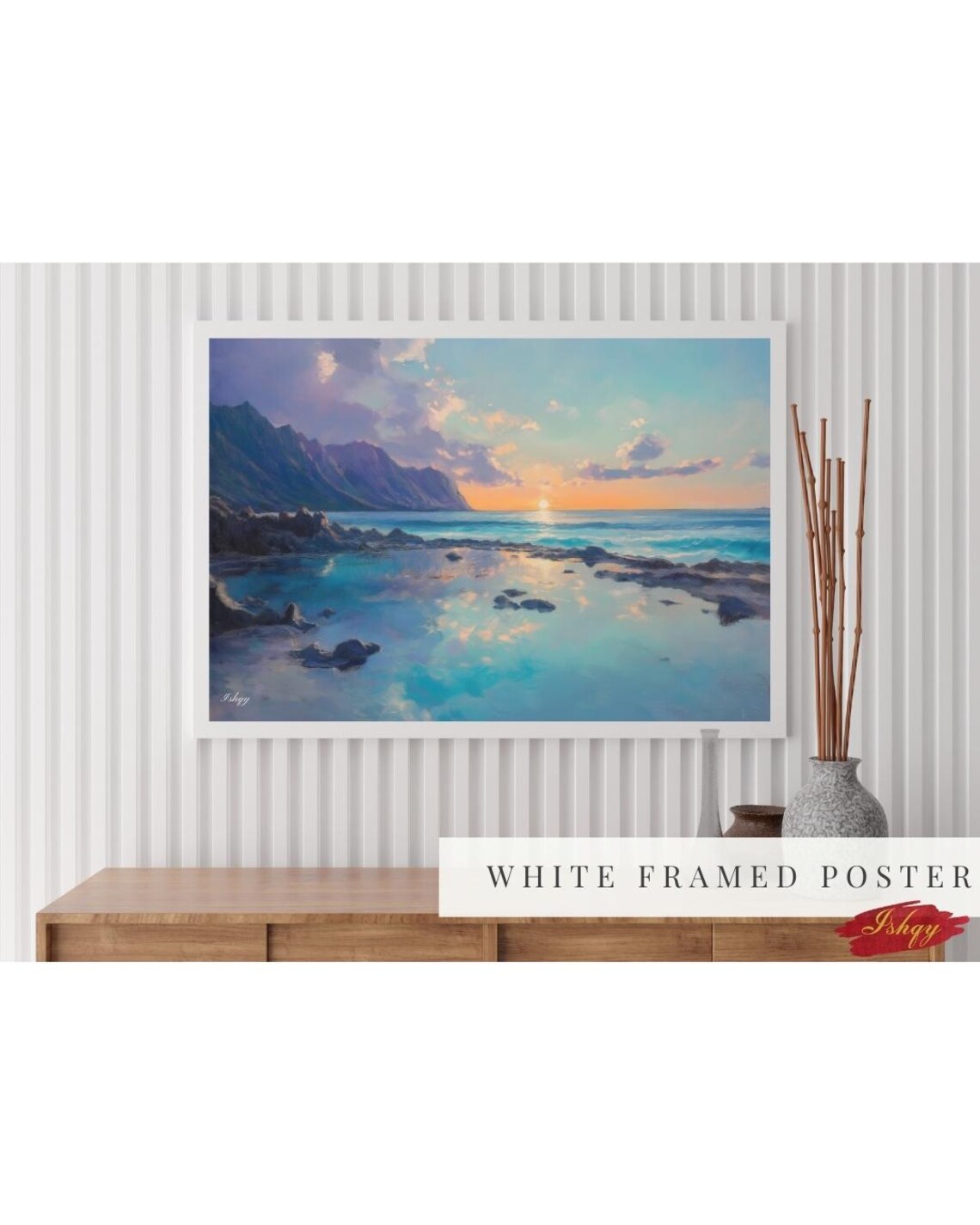 Hawaii Sunrise Rocky Tide Pools Turquoise Coast Seascape Poster - Image 6