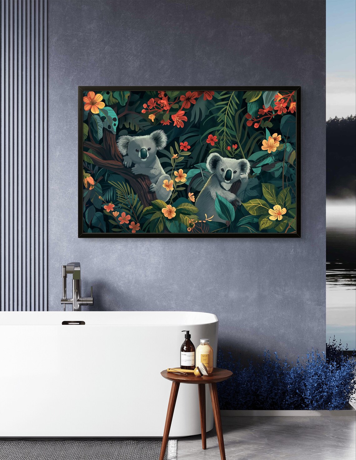 Two Cute Koalas In Flowering Jungle Whimsical Wildlife Poster - Image 2