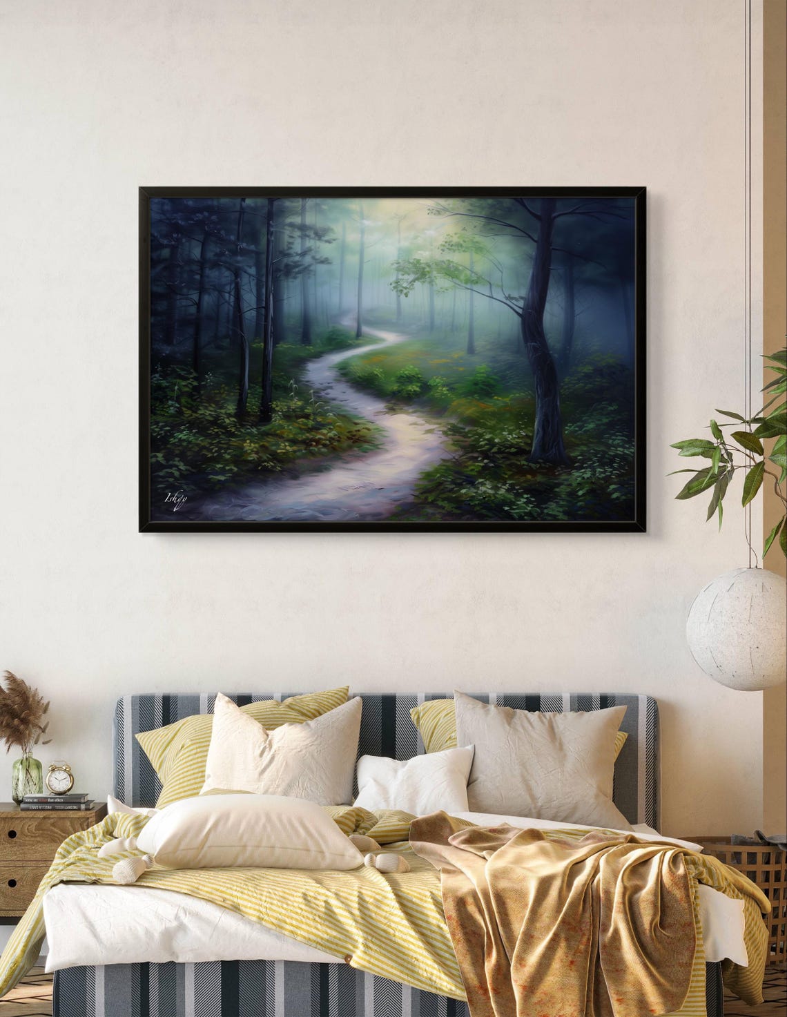 Misty Dream Forest Art Over The Bed Wall Art Framed Serene Nature Poster Dreamy Landscape Decor Unique Home Gift Idea - Image 2