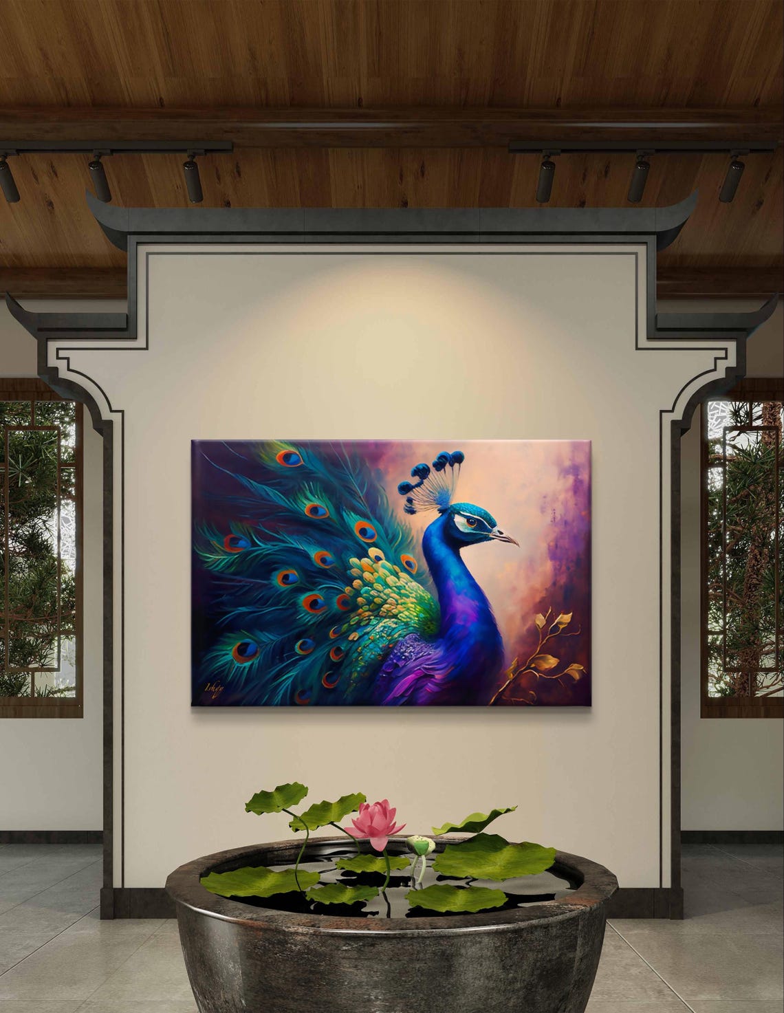 Regal Peacock With Iridescent Plumage Painterly Bird Art Poster - Image 5