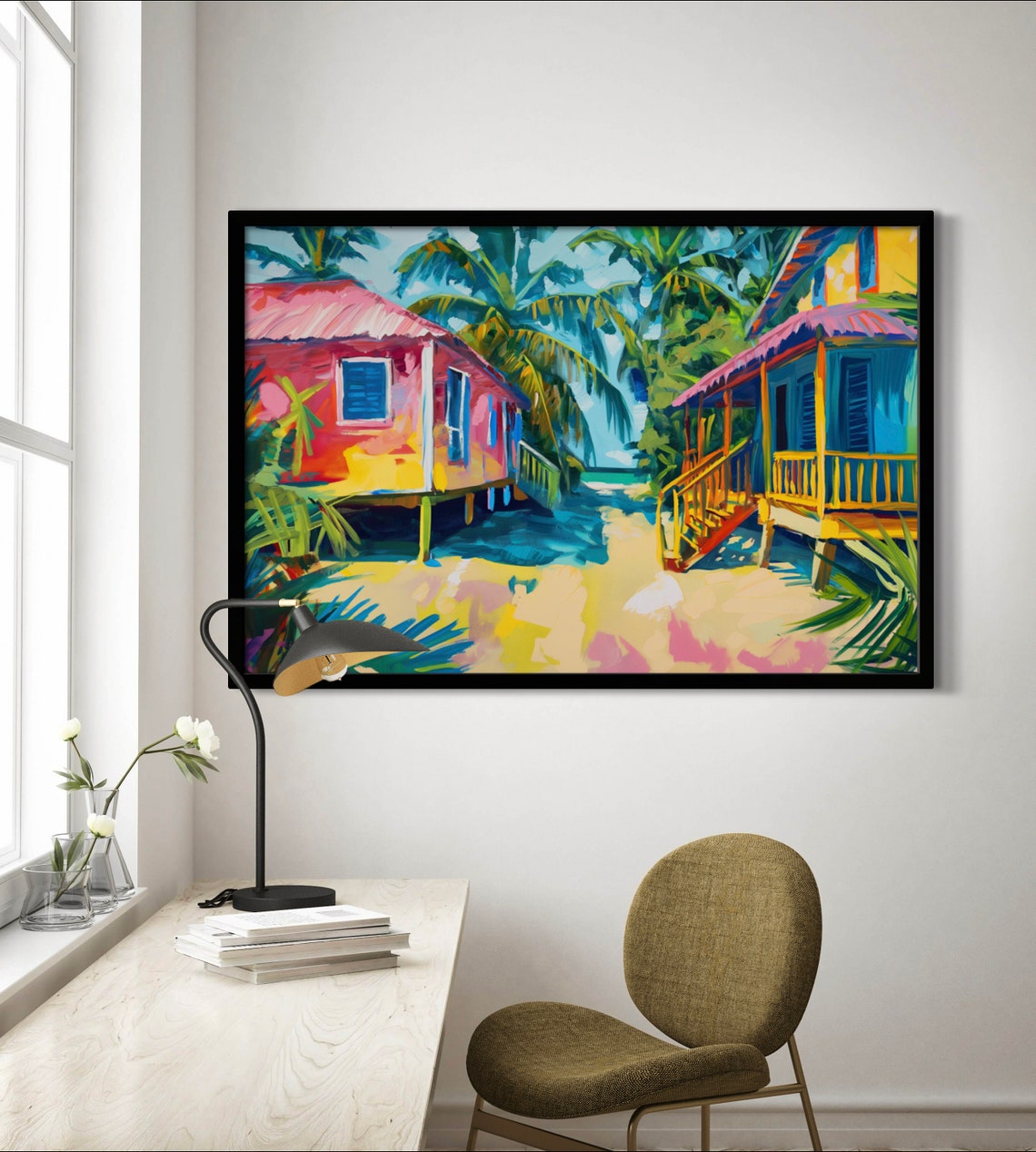Placencia Belize Beach Bungalows in Bright Colors Art Poster - Image 2