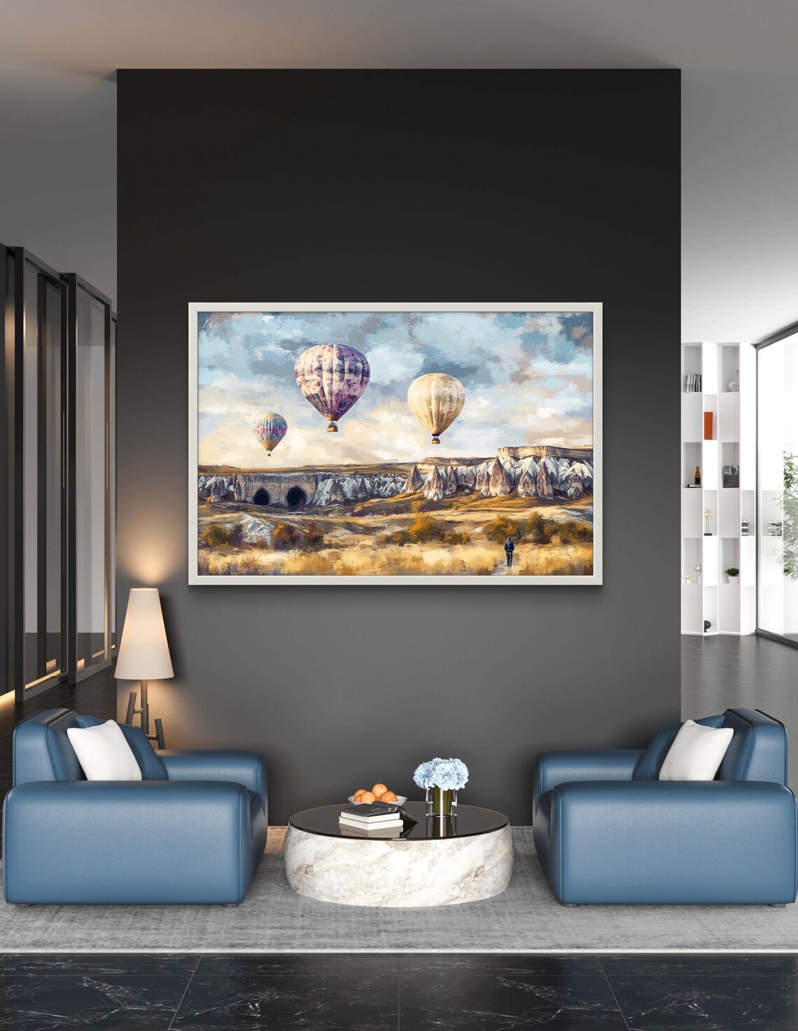 Cappadocia Hot Air Balloons Drifting Over Rock Valley Landscape Poster - Image 3