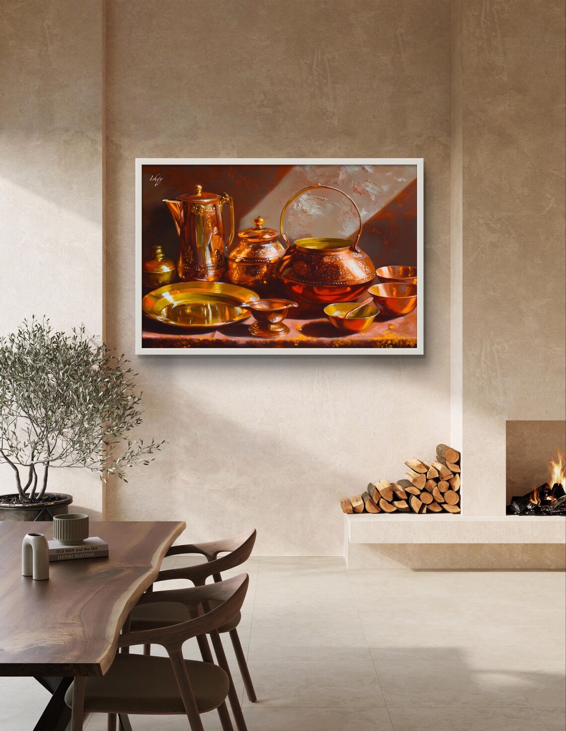 Copper Pots Classic Still Life Kitchen Oil Painting Warm Poster - Image 2