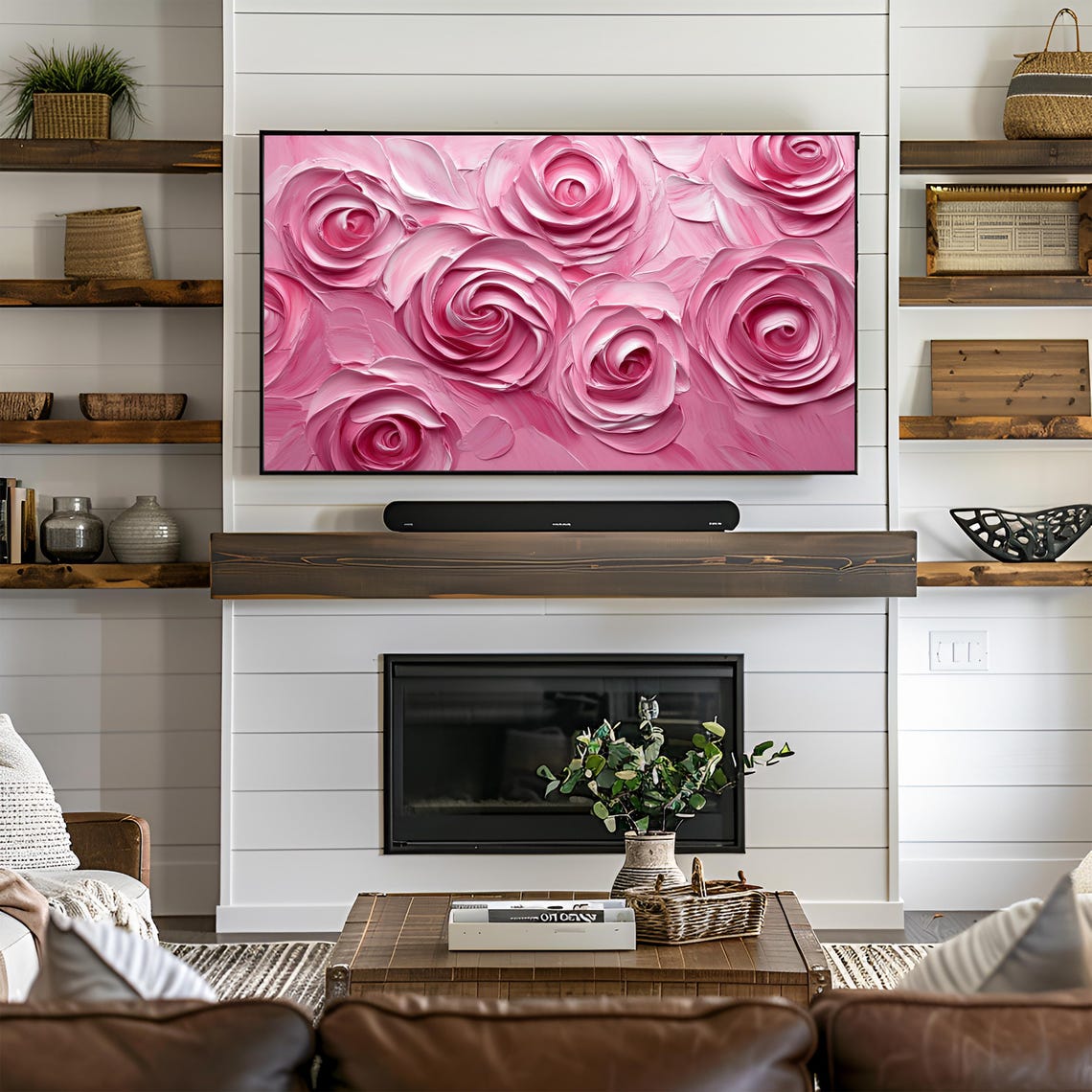 Pink Roses Textured Impasto Oil Painting Romantic Floral Wall Art - Image 2