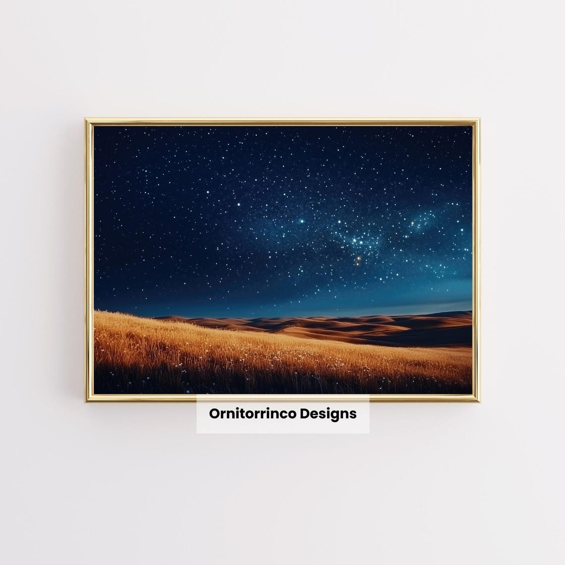 Starry Night Sky Golden Desert Dunes Dramatic Landscape Wall Art Print - Image 3