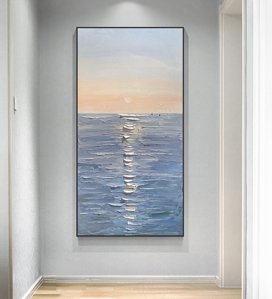 Sunset Ocean Reflection Golden Sunlight Sea Impasto Painting Poster
