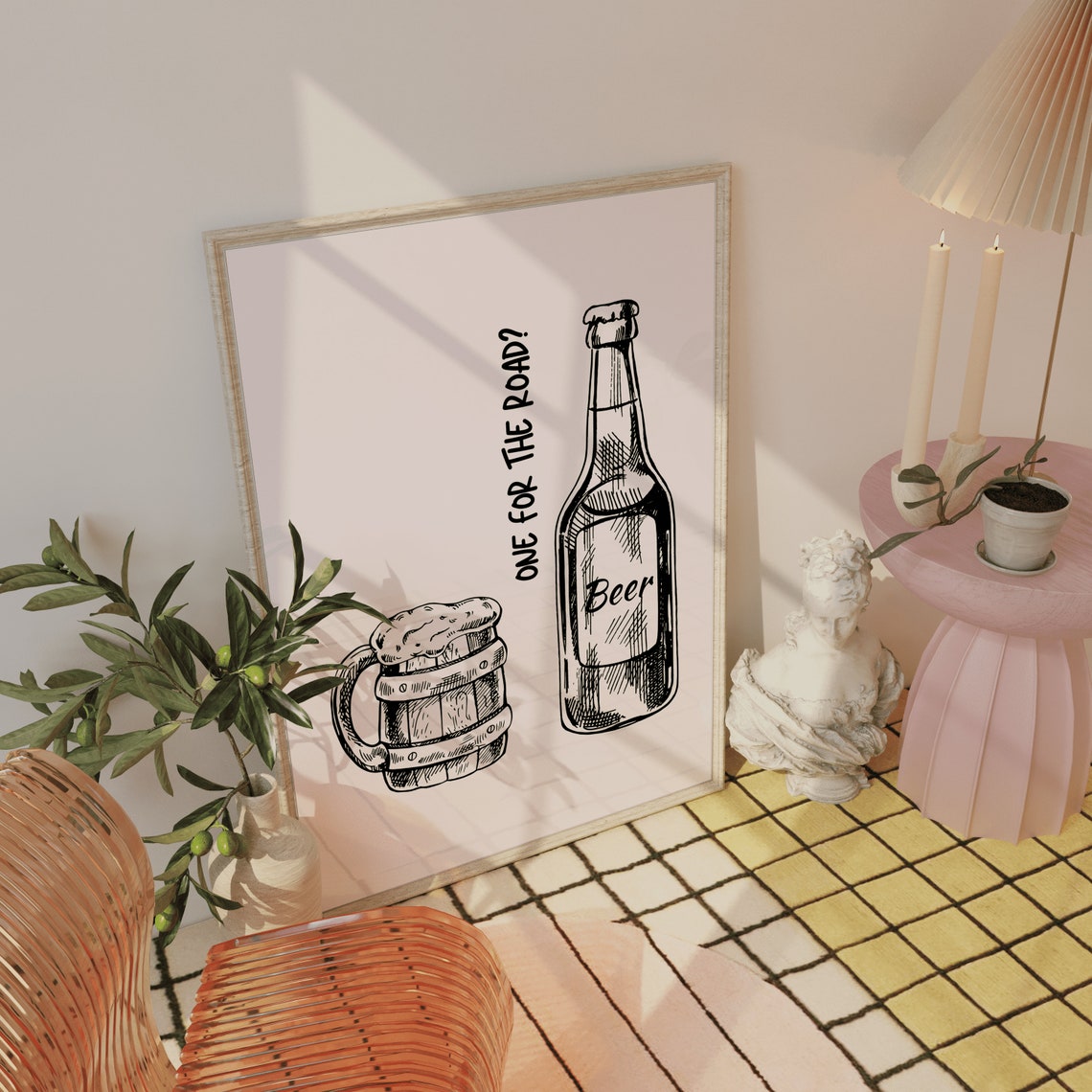 One for the Road Beer Mug Bottle Line Art Funny Bar Quote Poster - Image 3