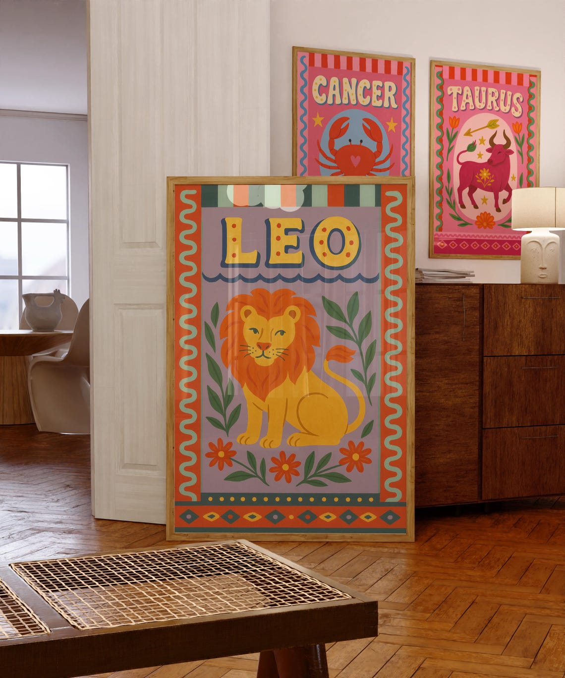 Leo Zodiac Sign Poster Retro Lion Astrology Colorful Horoscope Gift