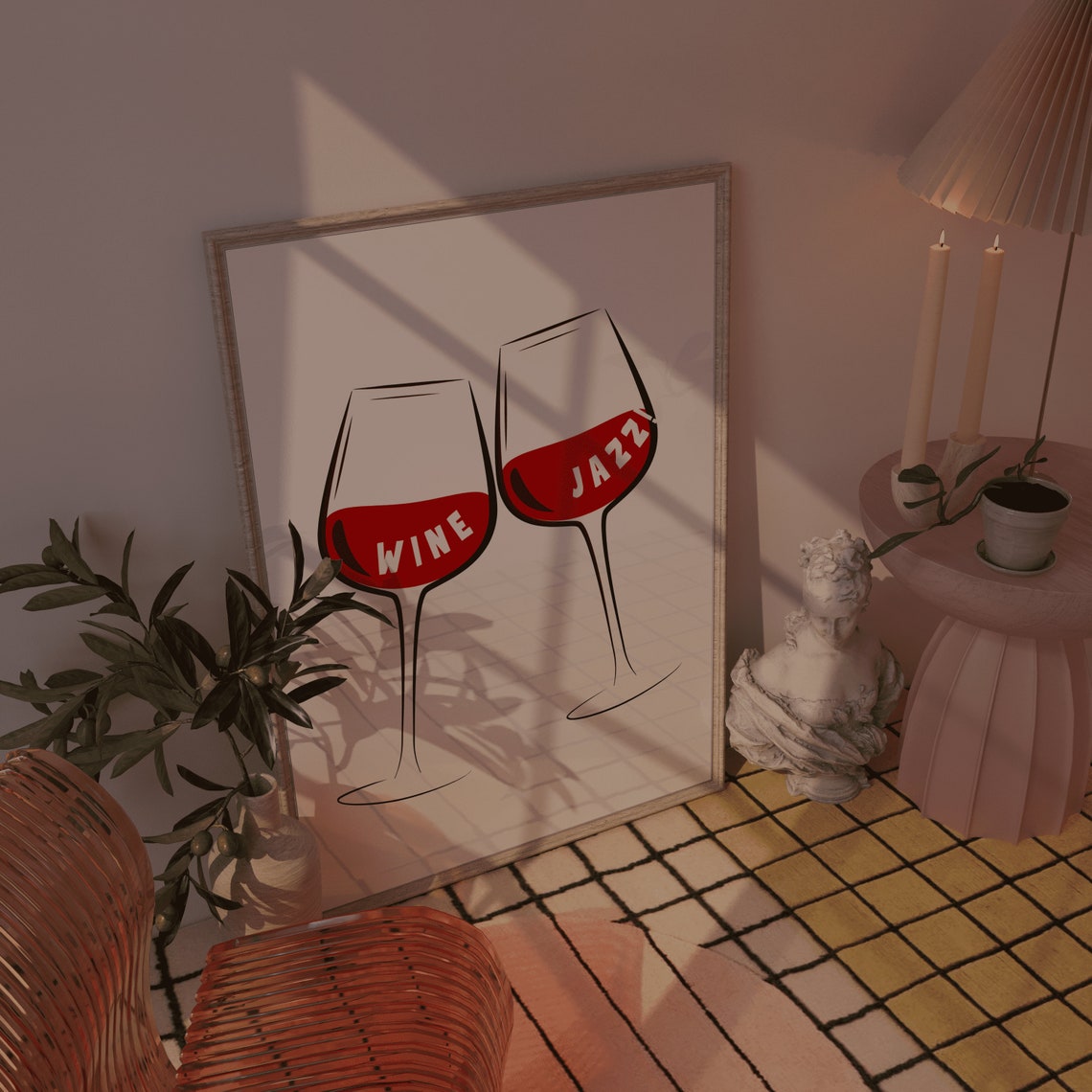 Wine and Jazz Wine Glasses Minimalist Kitchen Music Lover Poster - Image 3