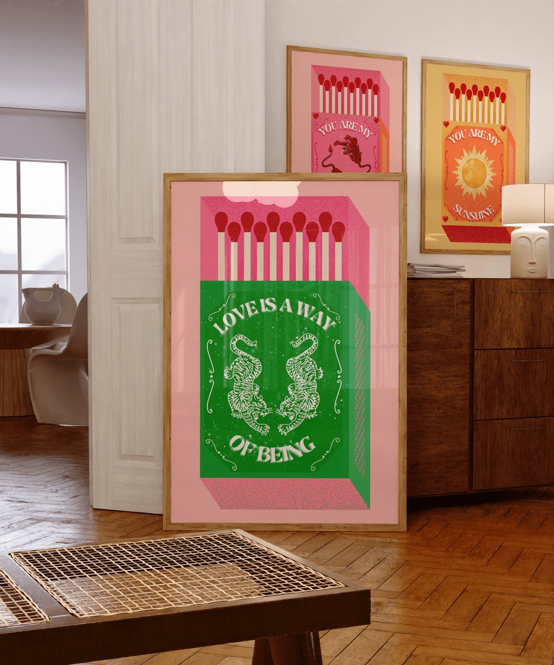Love Is a Way of Being Tiger Matchbox Green Pink Bold Art Poster