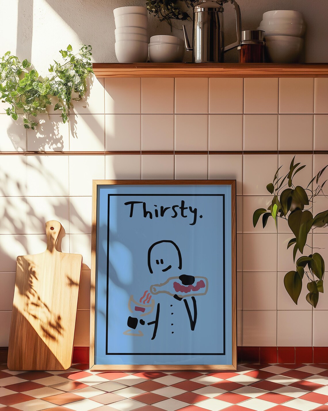 Unwind Wine, Funny Kitchen Minimalist Art Print