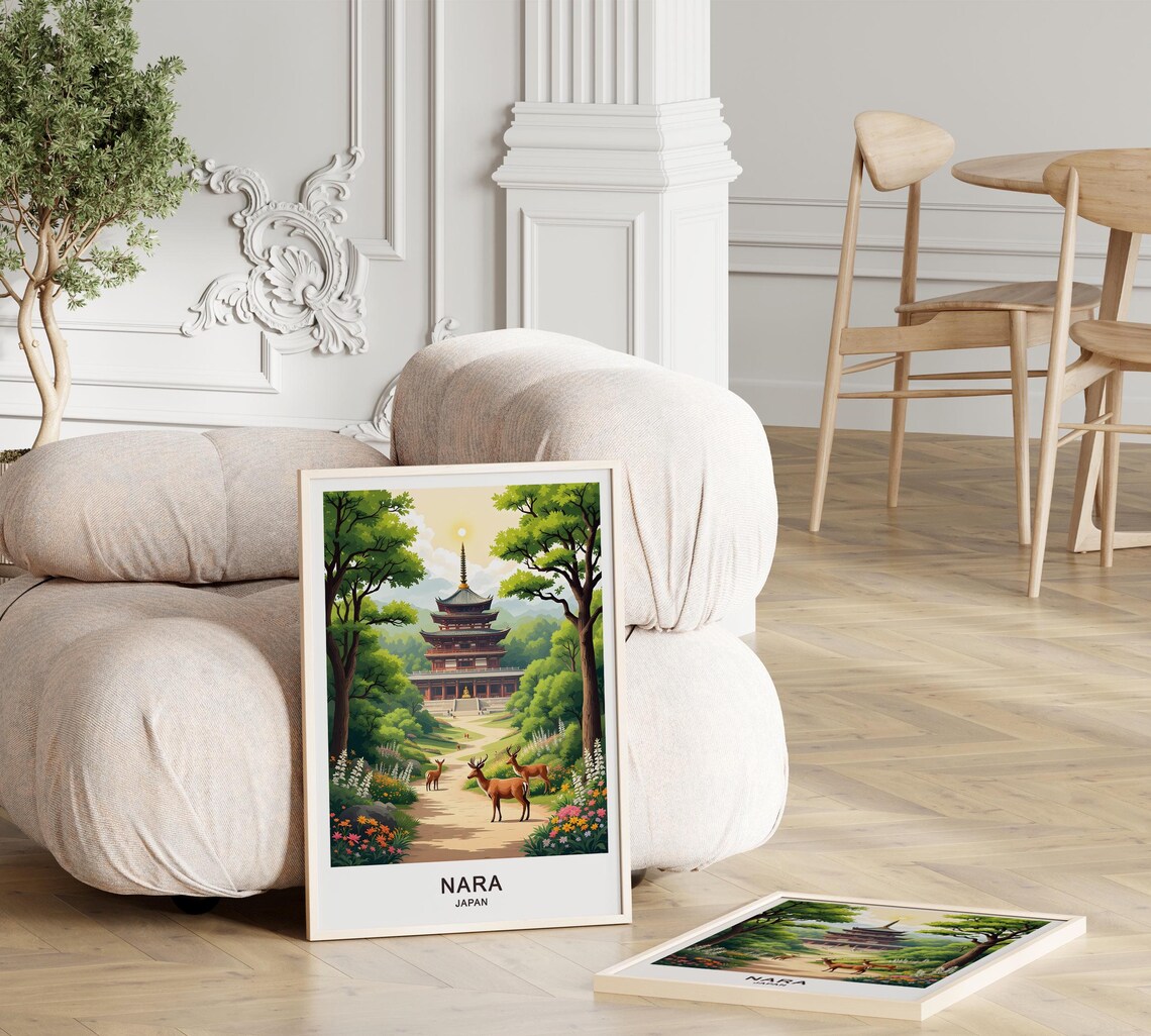 Nara Japan Five Story Pagoda Temple Deer Park Forest Garden Poster - Image 3