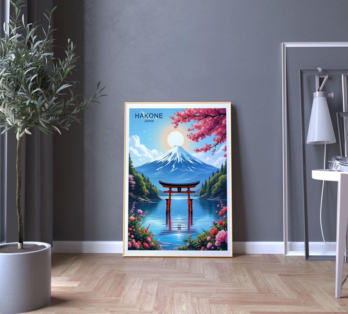 Hakone Japan Mount Fuji Red Torii Gate Lake Ashi Cherry Blossom Poster - Image 5