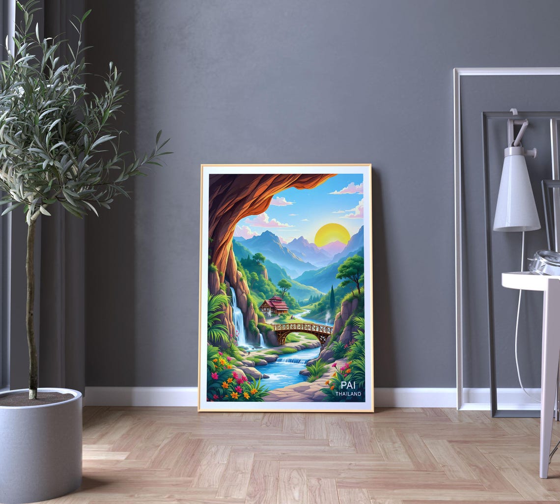 Pai Thailand Mountain Waterfall River Bridge Jungle Valley Poster - Image 5