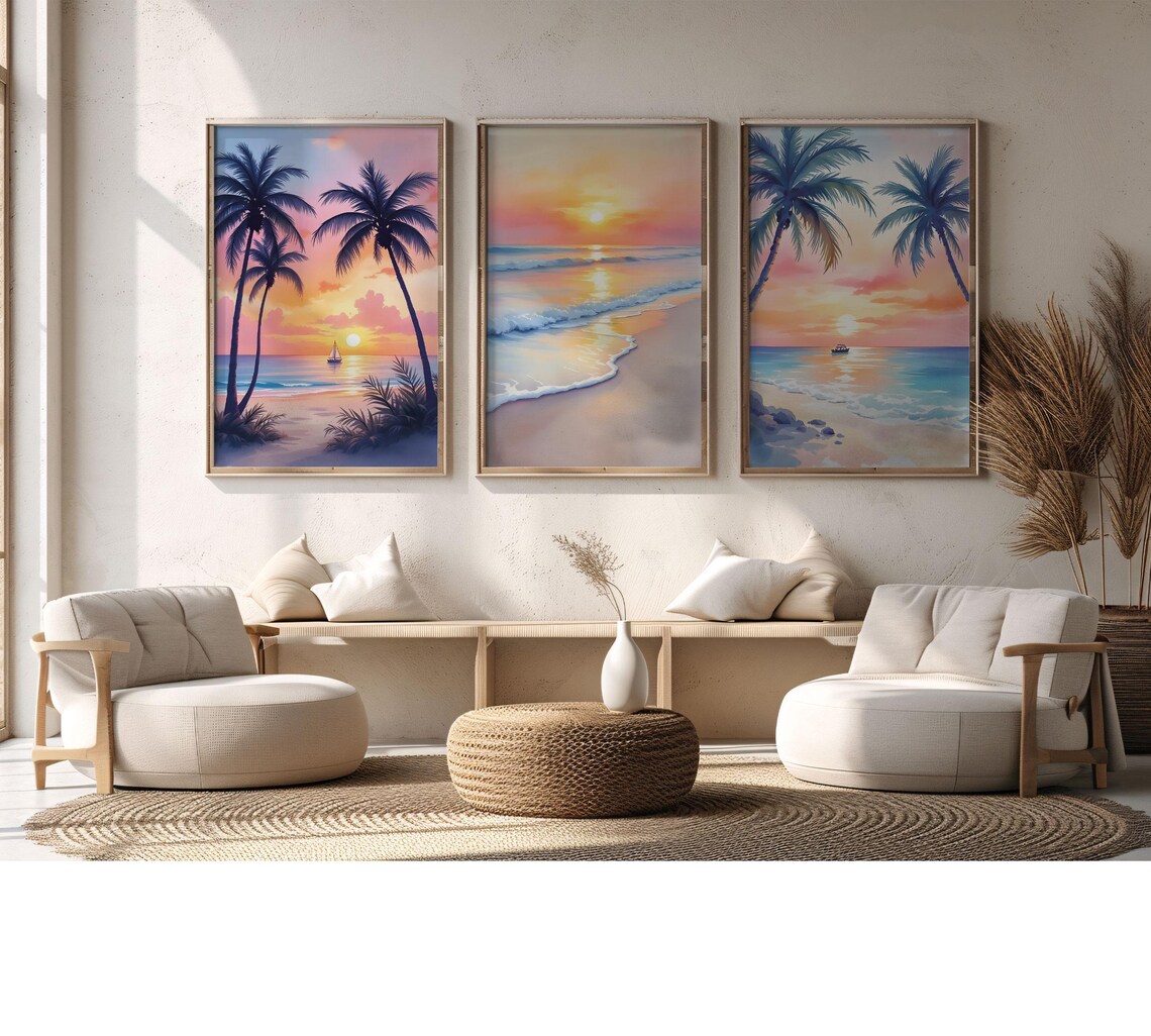 Tropical Sunset Palm Trees, Serene Beach Art Print - Image 5