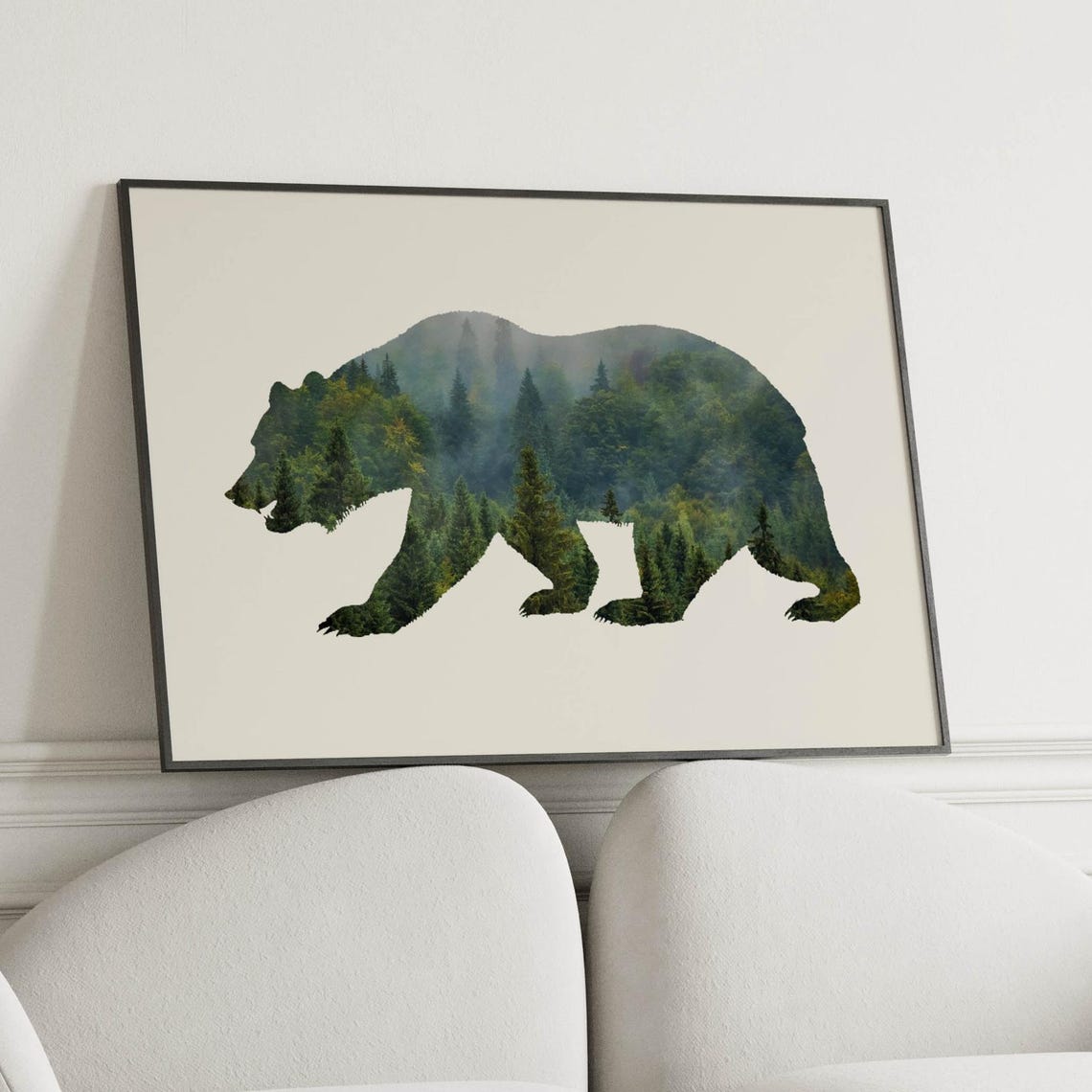 Forest Bear Poster Wall Art Decor Nature Farmhouse Nursery Living Room