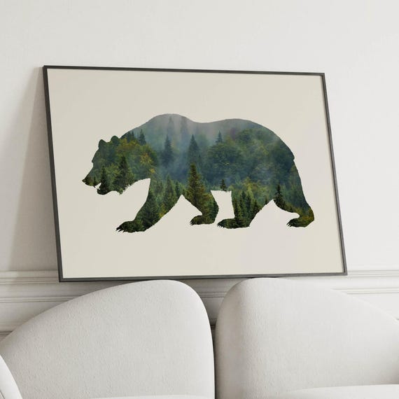 Forest Bear Poster Wall Art Decor Nature Farmhouse Nursery Living Room
