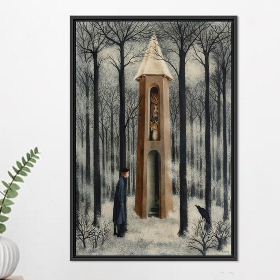 Crow Art Print, Snowy Forest Christmas Decor