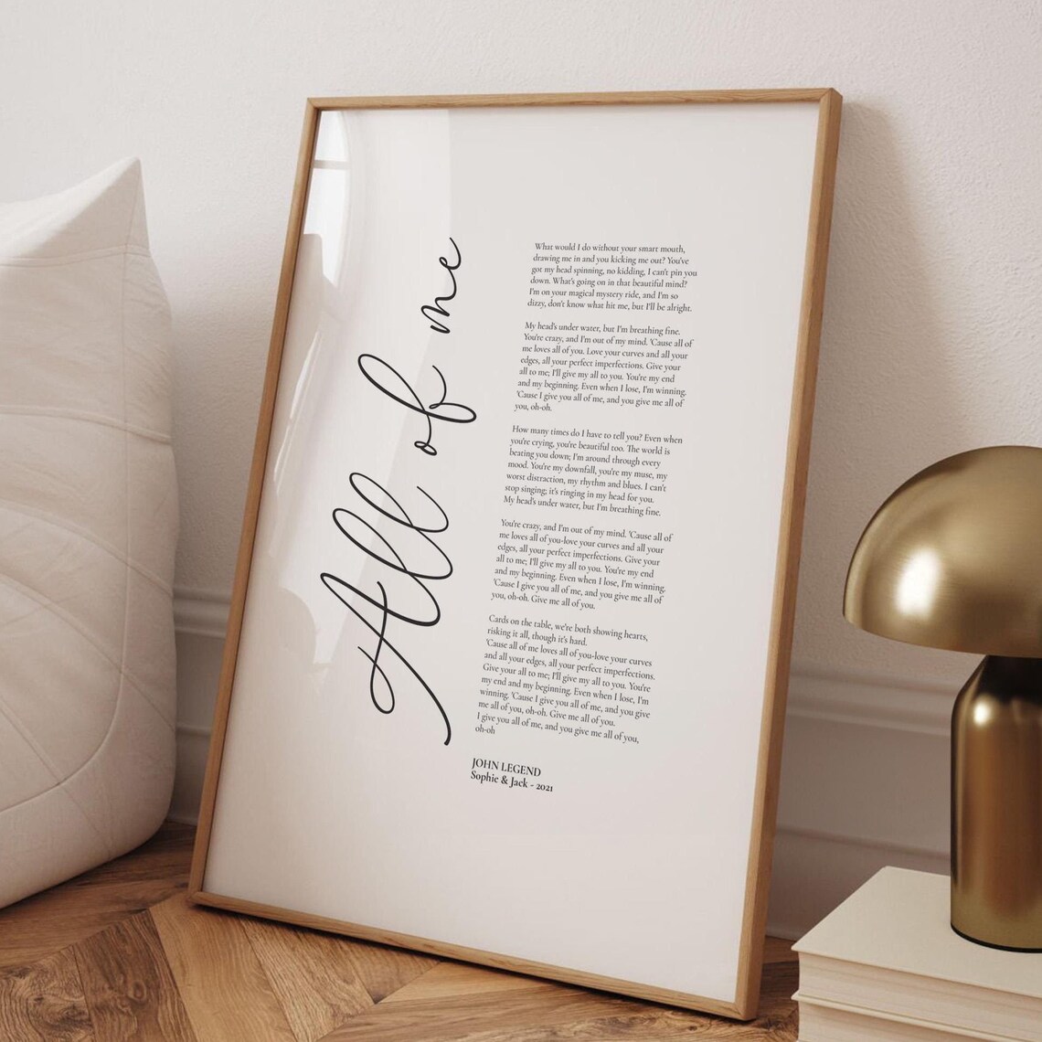 Custom Song Lyrics, Elegant Typography Art Print