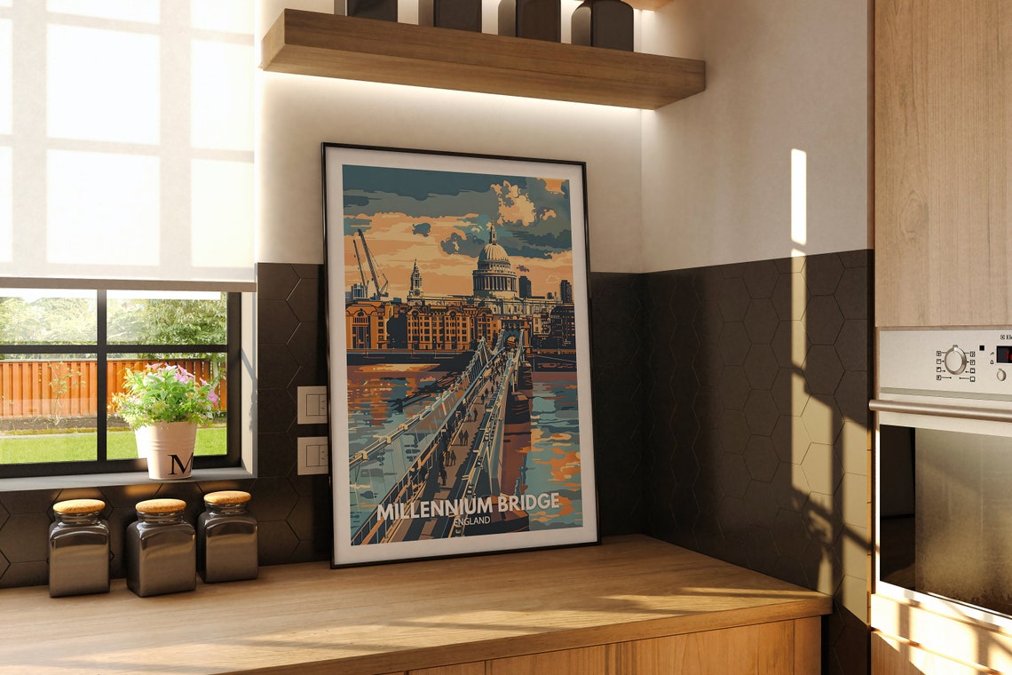 Millennium Bridge Print London City Poster Uk Wall Art England Wall Art Decor England Travel Poster Uk Travel Poster - Image 3