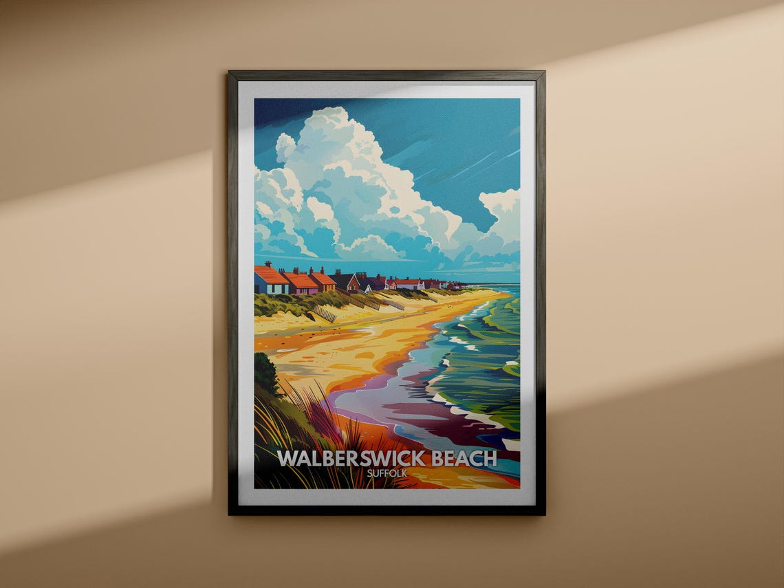 Walberswick Beach Suffolk Travel Poster Dunes Cottages Seaside Art - Image 4