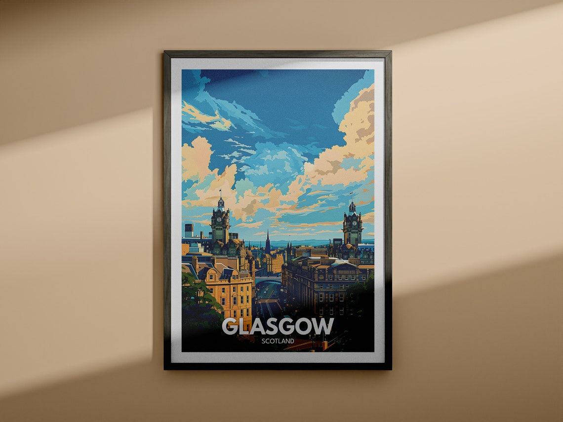 Glasgow Scotland Grand Twin Clock Towers City Centre Scene Poster - Image 4