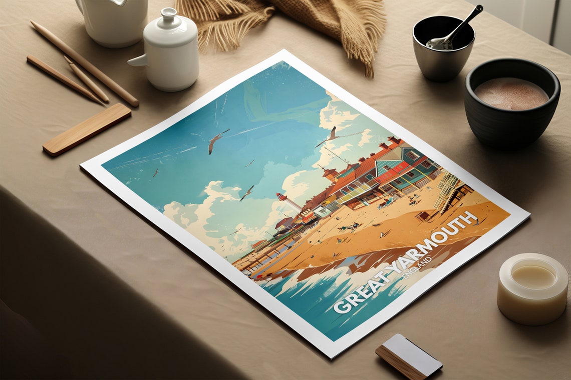 Great Yarmouth Print Great Yarmouth Poster Uk Wall Art England Wall Decor British Travel Poster United Kingdom Print England City Art - Image 2