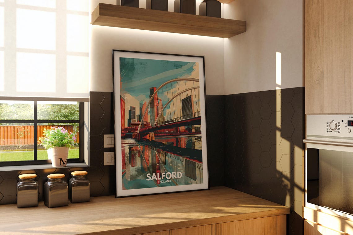 Salford Print Salford City Poster Uk Wall Art England Wall Art Decor British Travel Poster United Kingdom Print England City Art - Image 3