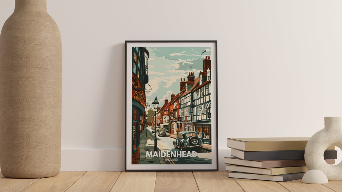 Maidenhead England Tudor Street Vintage Cars Retro Travel Poster - Image 3