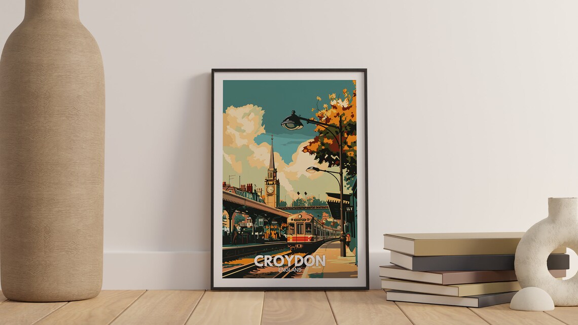 Croydon England Train Station Vintage Railway Sunset Travel Poster - Image 3