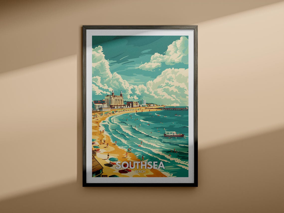 Southsea Beach Print Southsea Beach Poster Southsea Travel Poster Southsea Wall Art Print United Kingdom Beach Art Uk Natural Prints - Image 4
