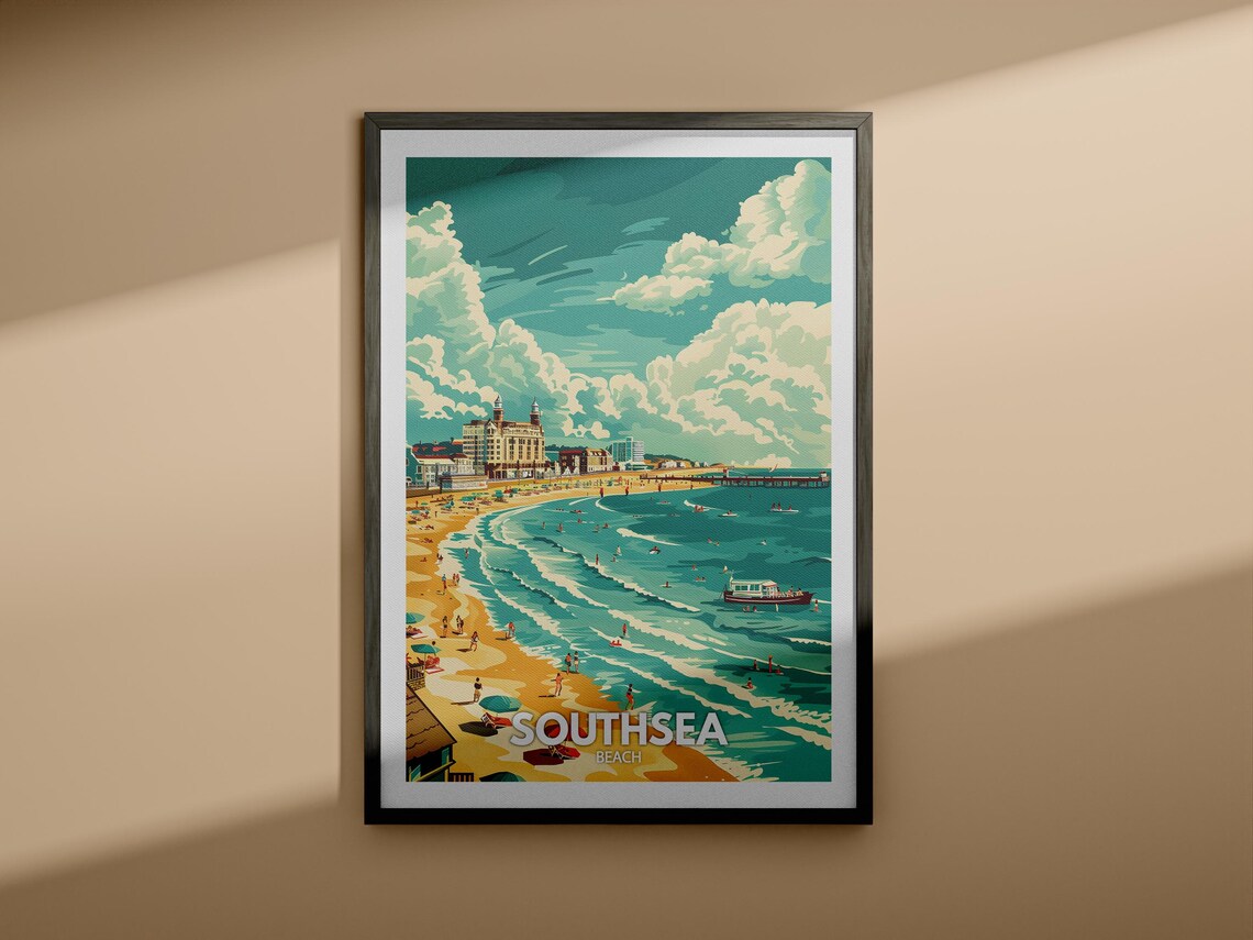 Southsea Beach Swimmers Pier Grand Hotel Sunny Seaside Poster - Image 4