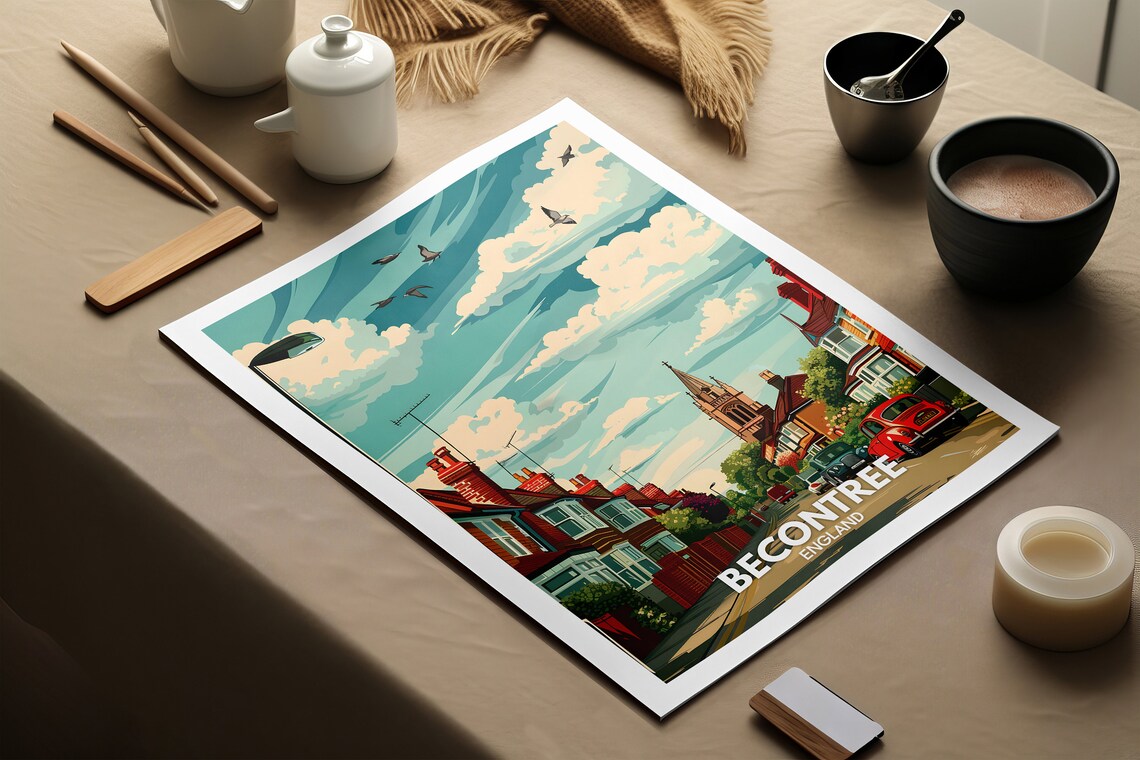 Becontree England Residential Street Redbrick Houses Vintage Poster - Image 2