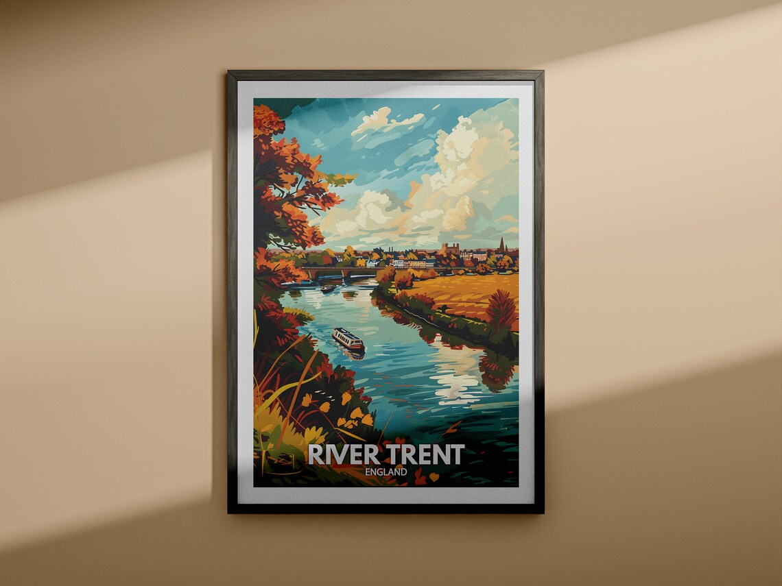 River Trent England Autumn River Boat Bridge Golden Scene Poster - Image 4