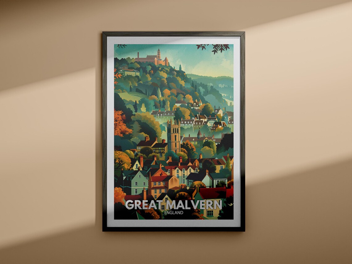 Great Malvern England Hillside Town Church Vintage Travel Poster - Image 4