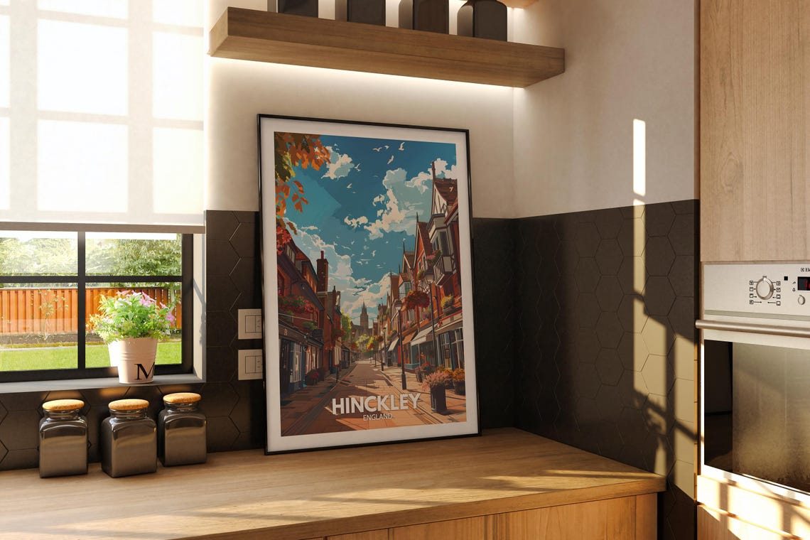 Hinckley England Charming High Street Autumn Sunshine Poster - Image 3