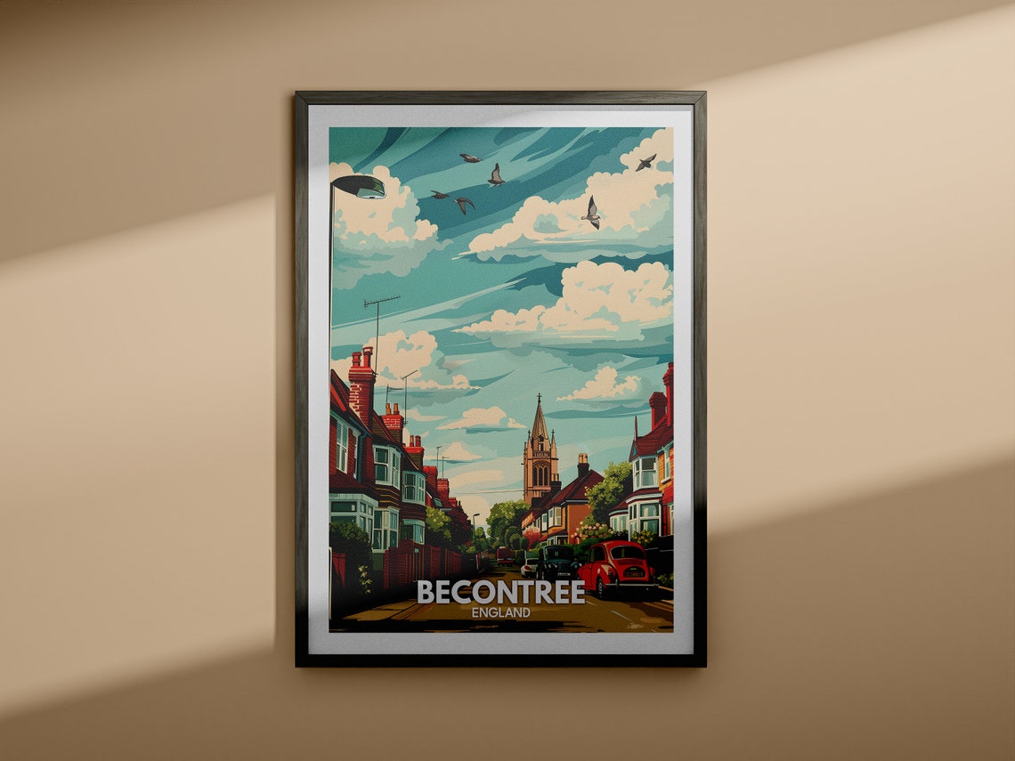 Becontree England Residential Street Redbrick Houses Vintage Poster - Image 4
