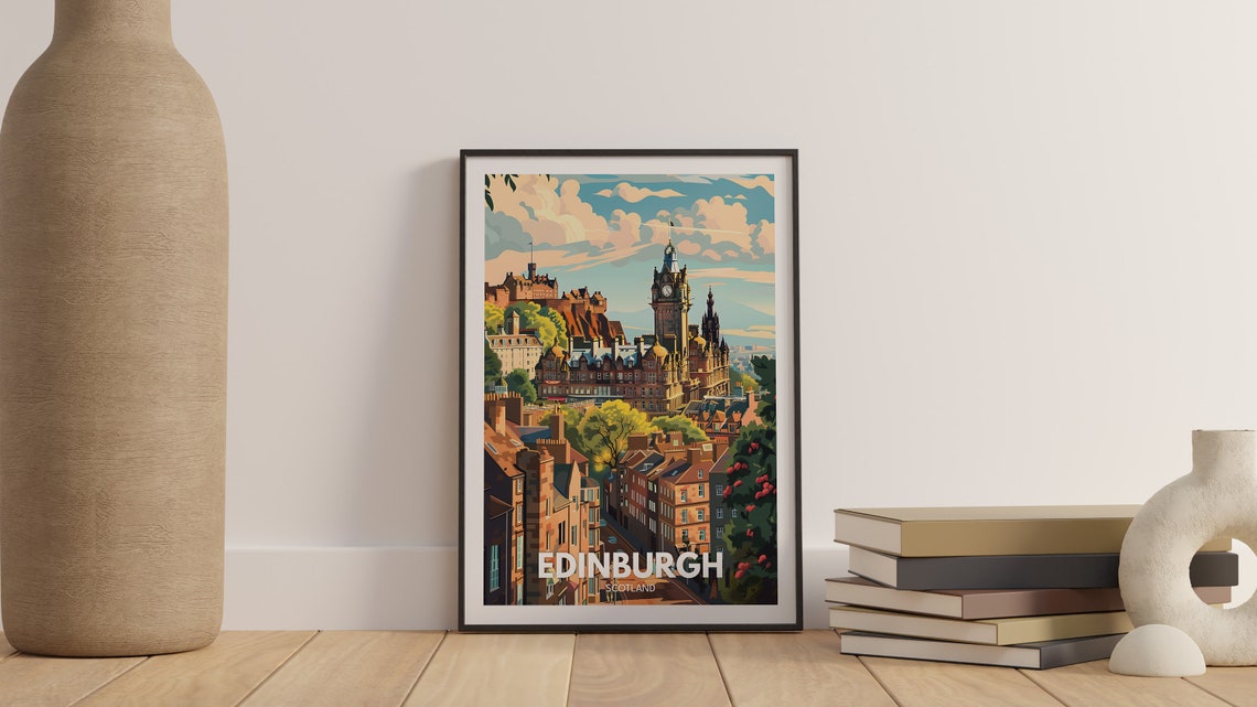 Edinburgh Castle Clock Tower Princes Street Scotland Scene Poster - Image 2