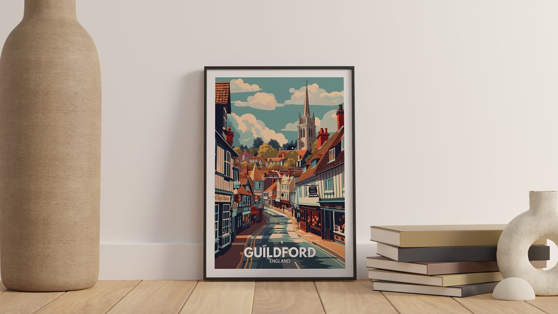 Guildford England Historic High Street Church Vintage Travel Poster - Image 3