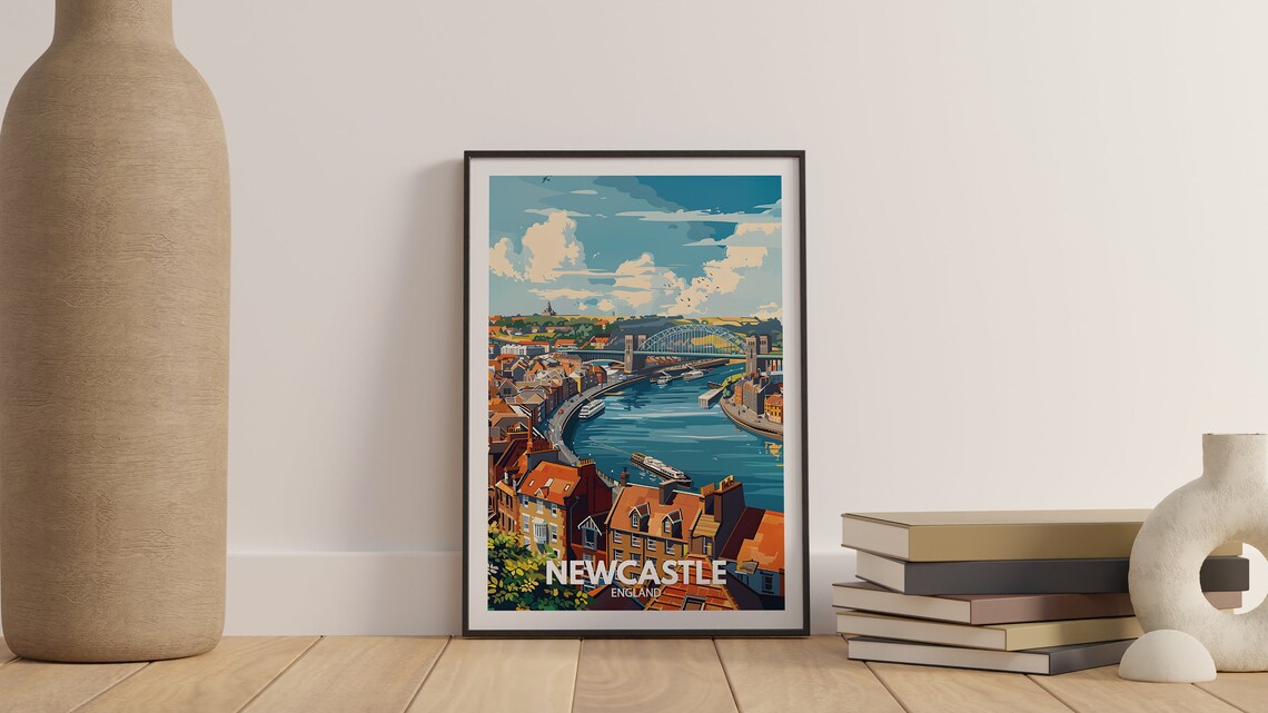 Newcastle Print Newcastle Poster Uk Wall Art England Wall Art Decor British Travel Poster United Kingdom Print England City Art - Image 3