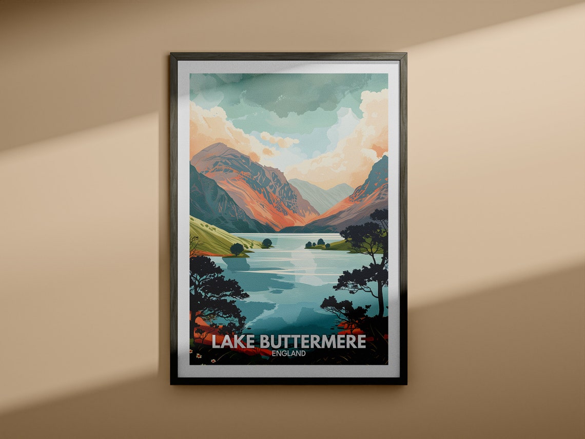 Lake Buttermere Lake District England Golden Sunset Vintage Poster - Image 4